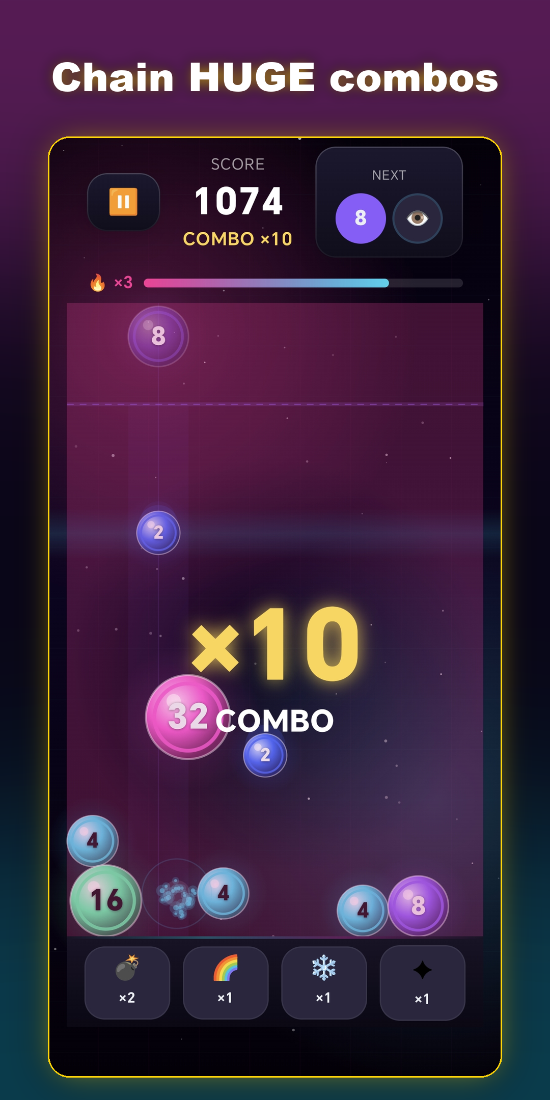 Neon 2048 — ×10 combo gameplay