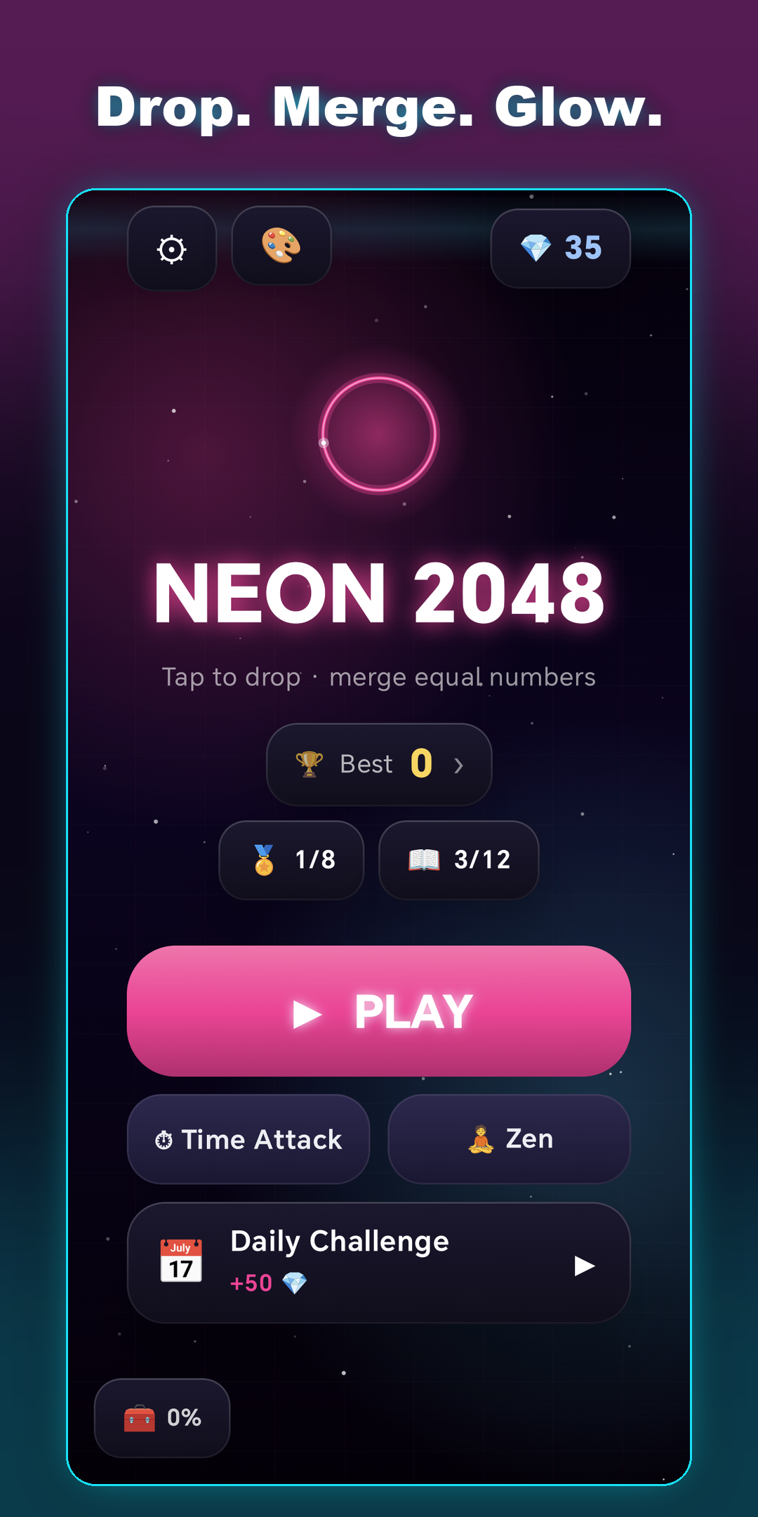 Neon 2048 — home screen